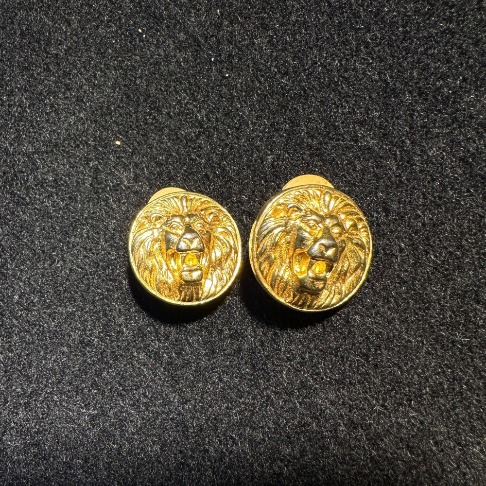 Anne Klein Vintage Gold Tone Lion Head Clip-On Statement Earrings OS
